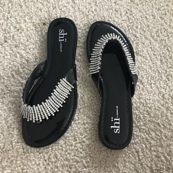 Shi by JOURNEYS Shoes - Fancy Black Flip Flops with Jewel Bands